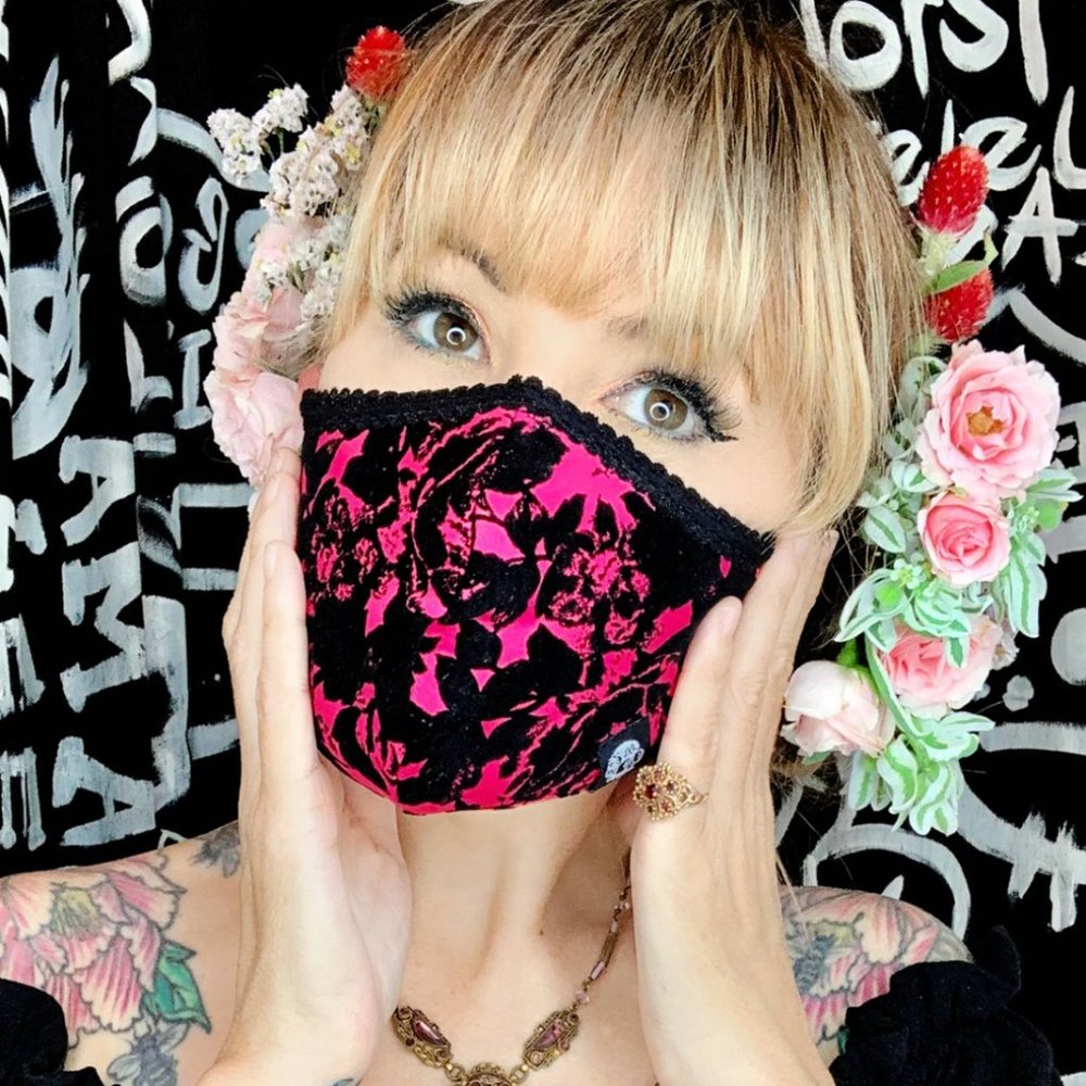 Flocked Rose Fabric Face Mask NIB